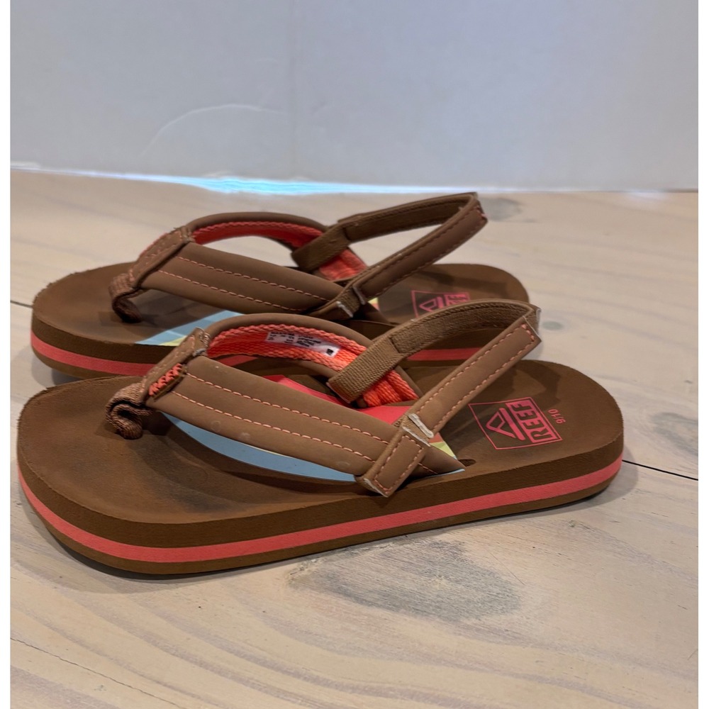Reef Little Ahi Toddler Girls Brown Rainbow Backstrap Flip Flops Size 9/10